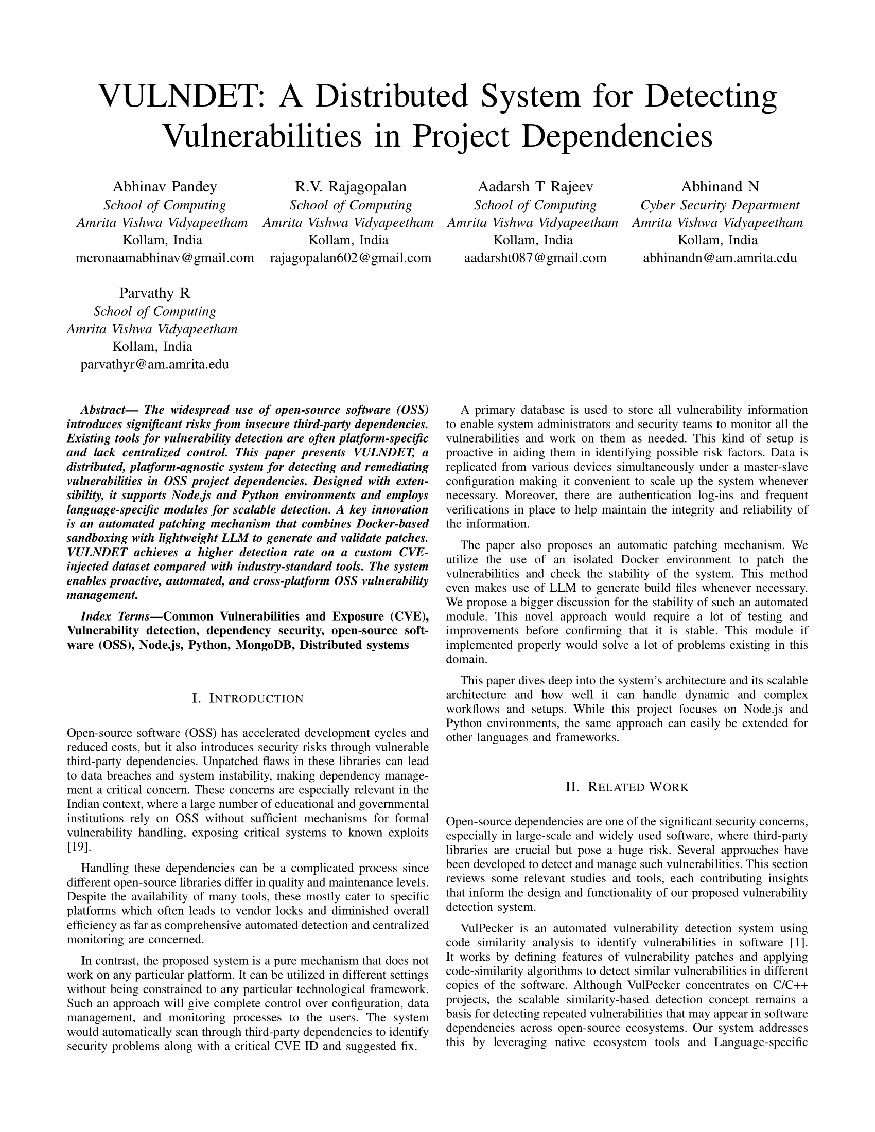 VULNDET: A Distributed System for Detecting Vulnerabilities in Project Dependencies