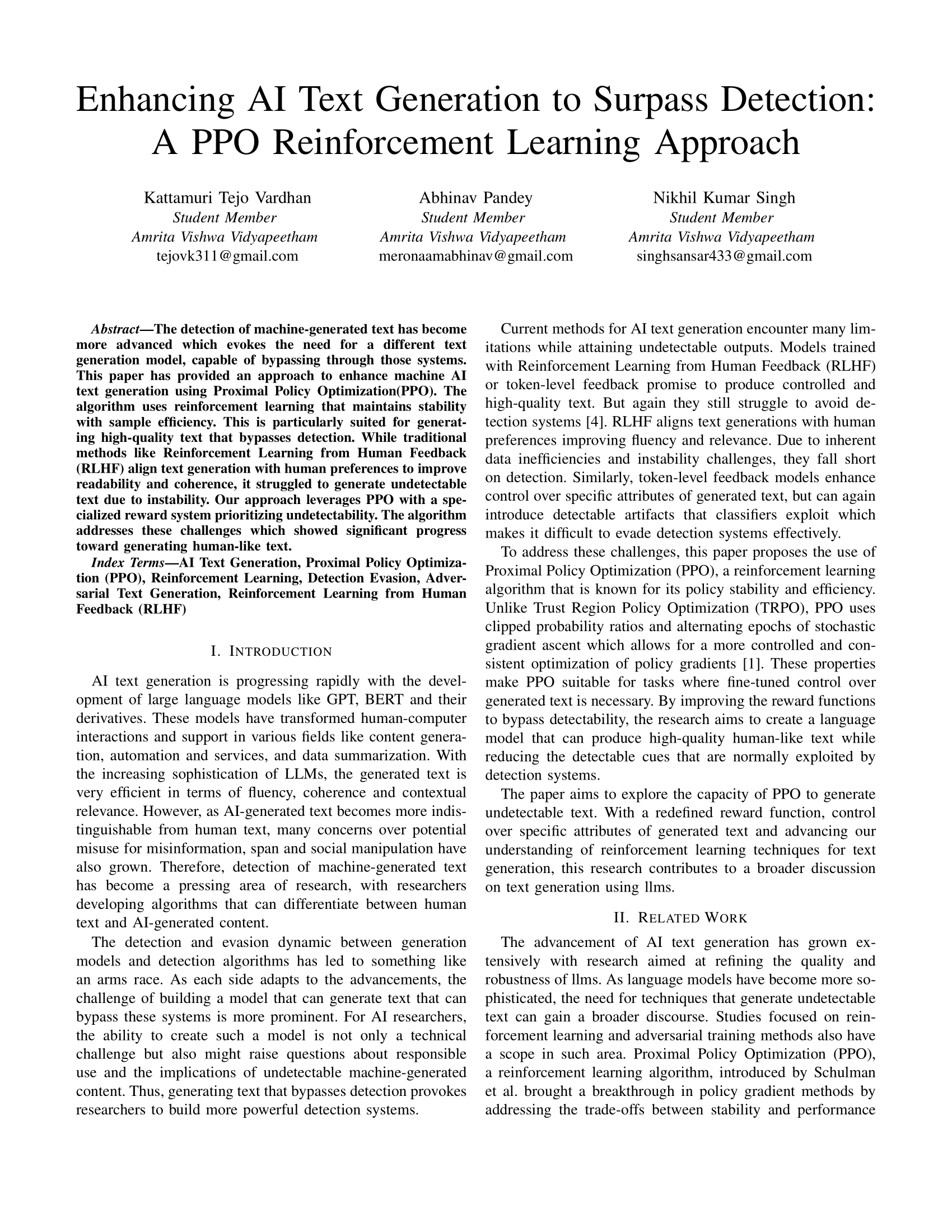 Enhancing AI Text Generation to Surpass Detection: A PPO Reinforcement Learning Approach
